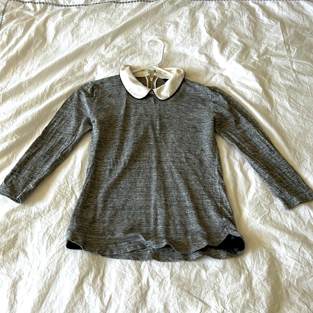 Ann Taylor gray cotton shirt with white collar.